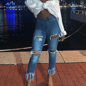 Distressed cuff jeans